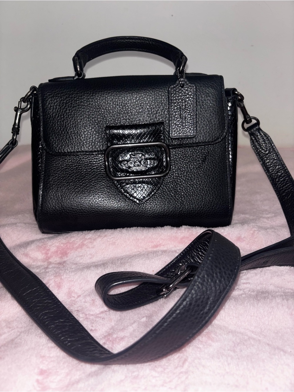 Coach Black Pebble Leather Mini Crossbody Satchel